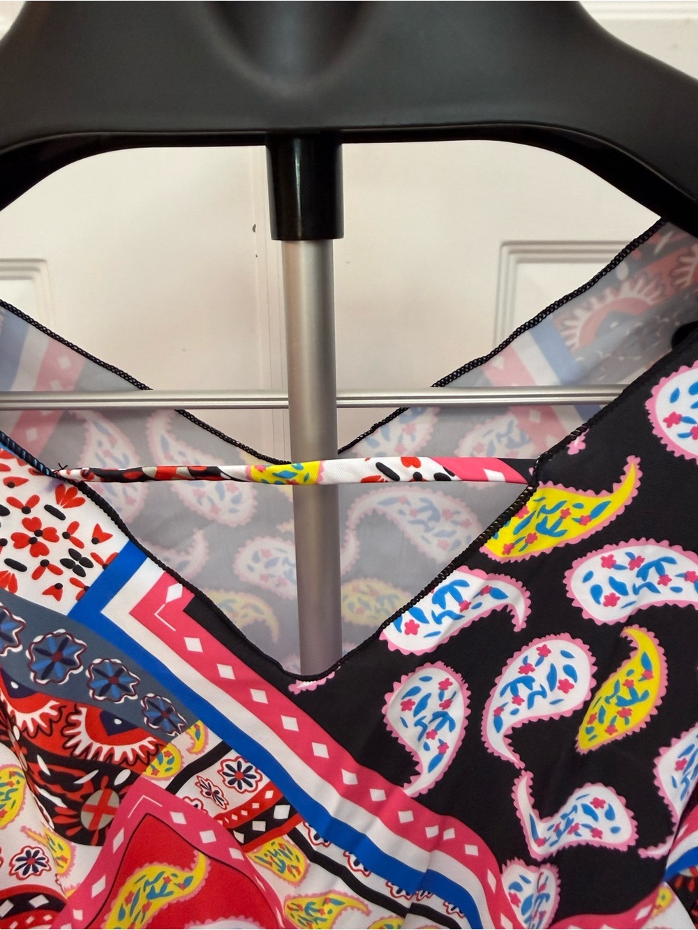 Multicolor Paisley Patchwork V-Neck Mini Dress - Picture 5 of 7